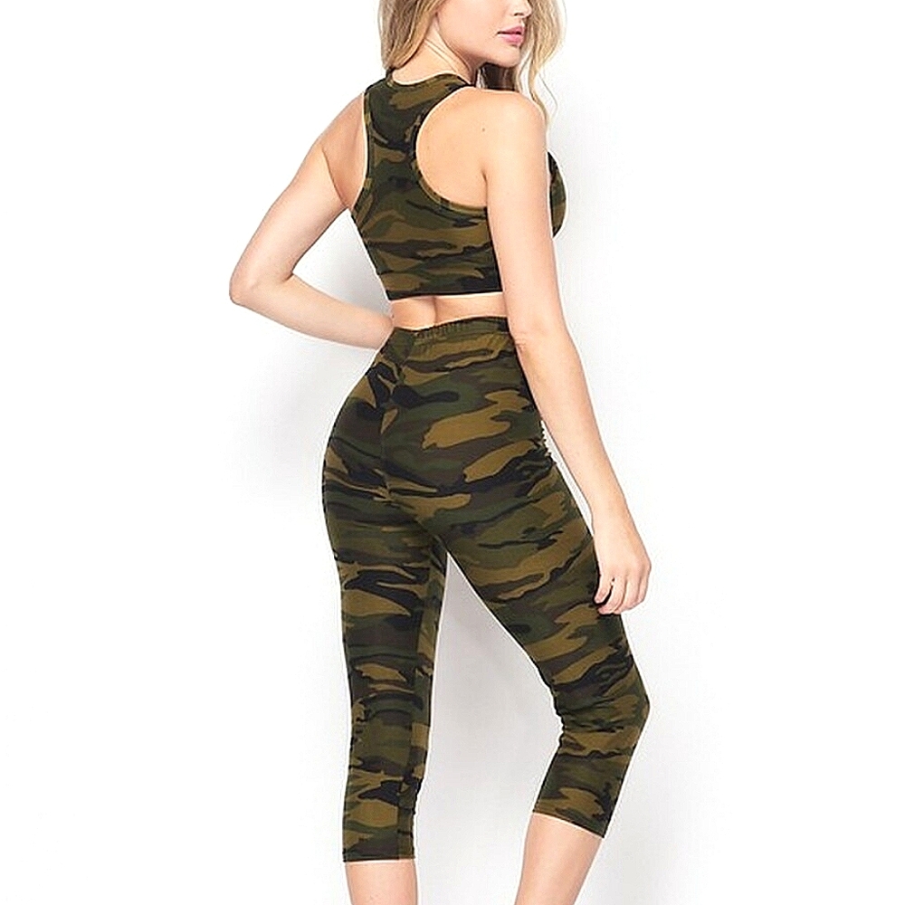 Capri Camouflage Crop Top & Capri Set Size S/M